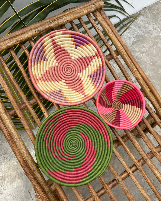 Tamu - Handgemaakte wandmand Groen & Roze Tamani