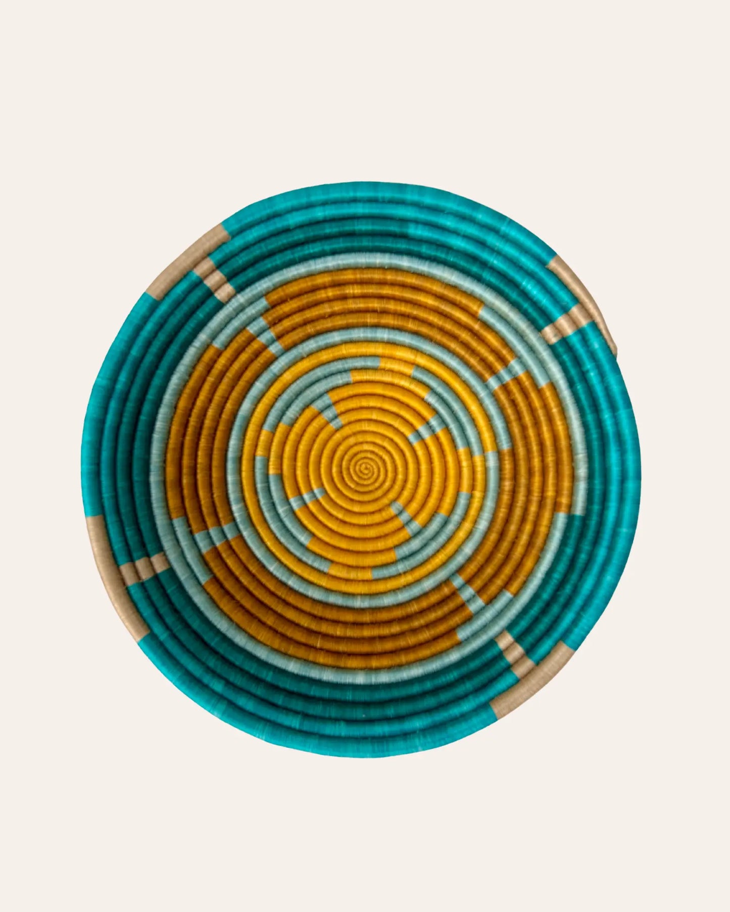 Jua - Handgemaakte wandmand Turquise en Oker Tamani