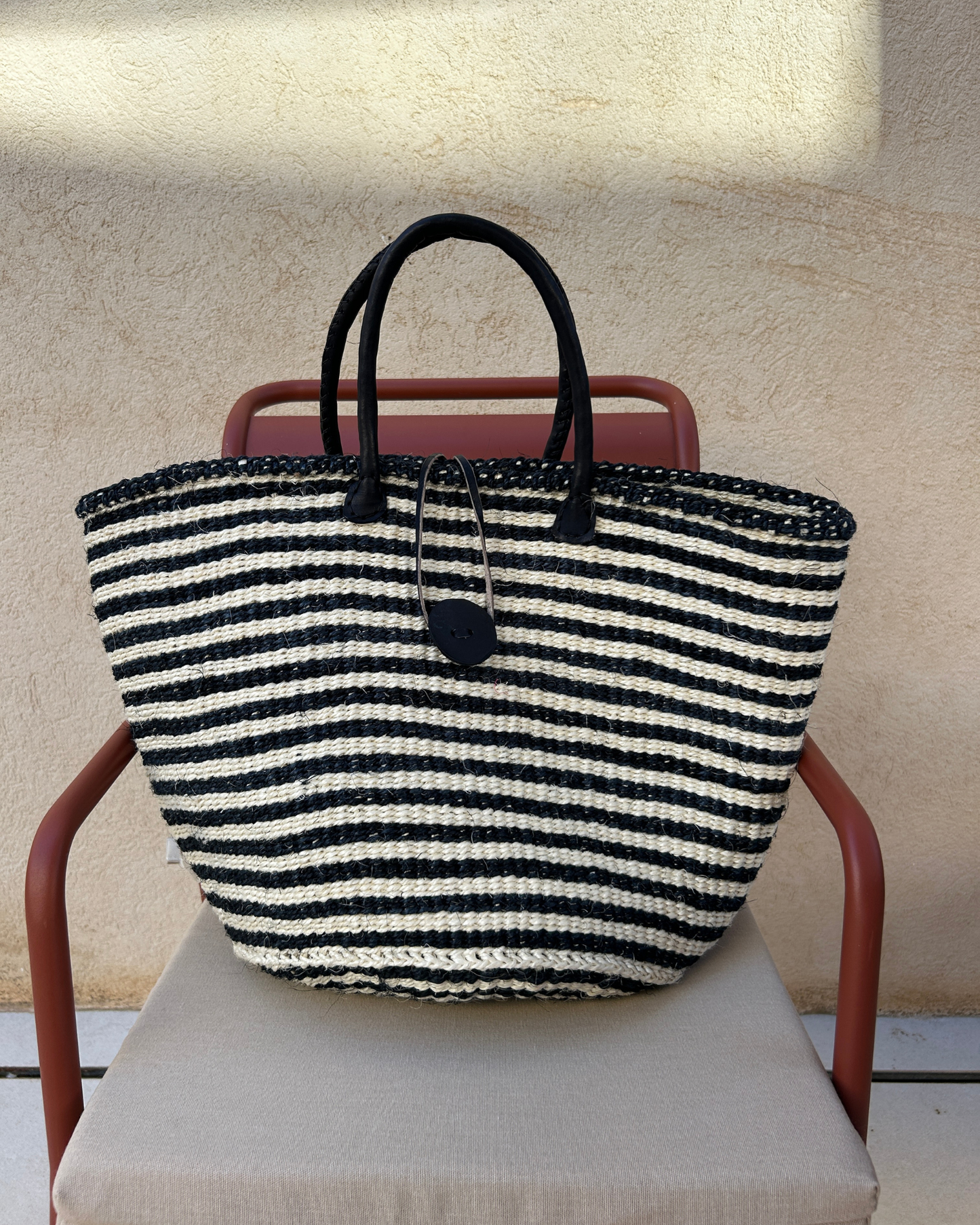 Milia — zwart - wit handgeweven shopper