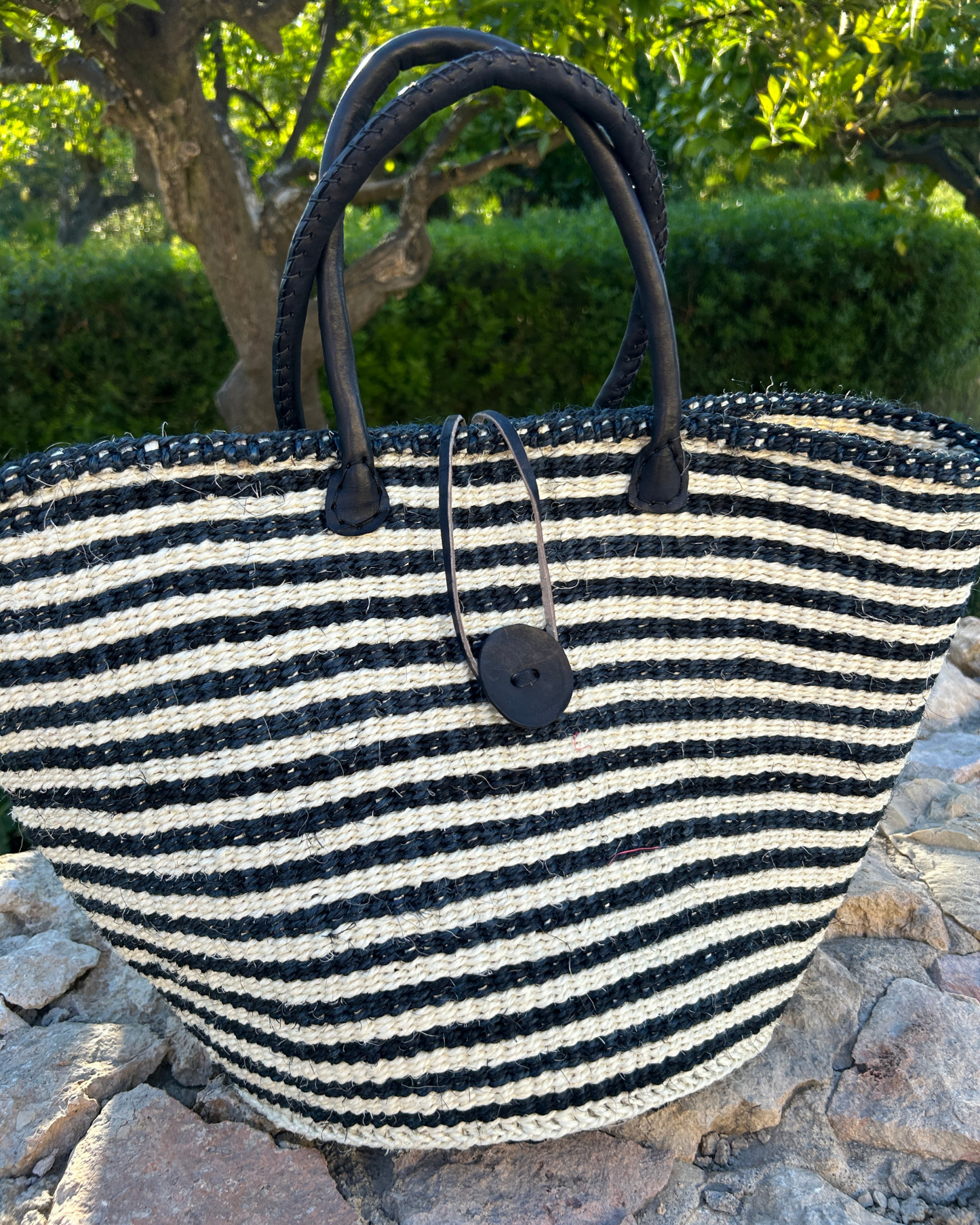Milia — zwart - wit handgeweven shopper