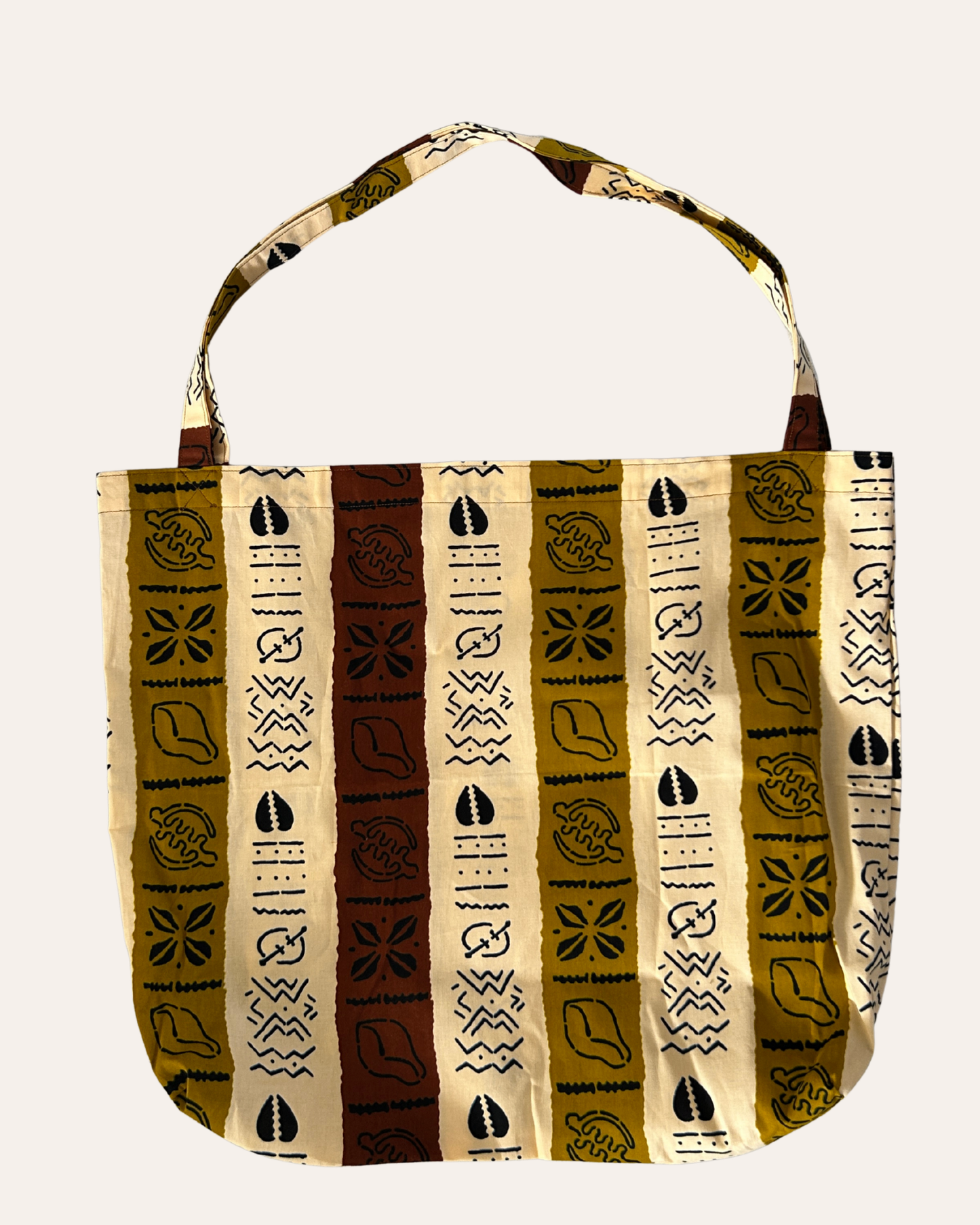 Historia — Handgemaakte katoenen shopper Oker & Creme Tamani
