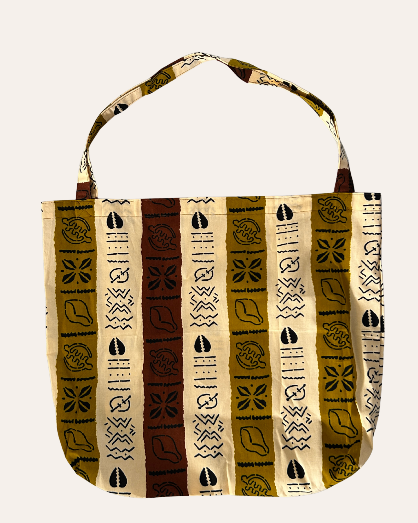 Historia — Handgemaakte katoenen shopper Oker & Creme Tamani