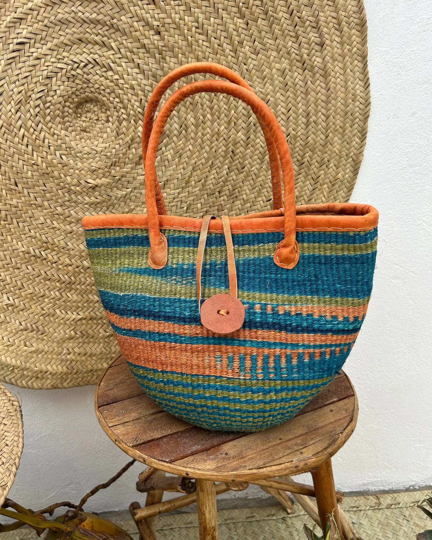Pwani — Handgemaakte baobab tas Turquoise & Oranje Tamani