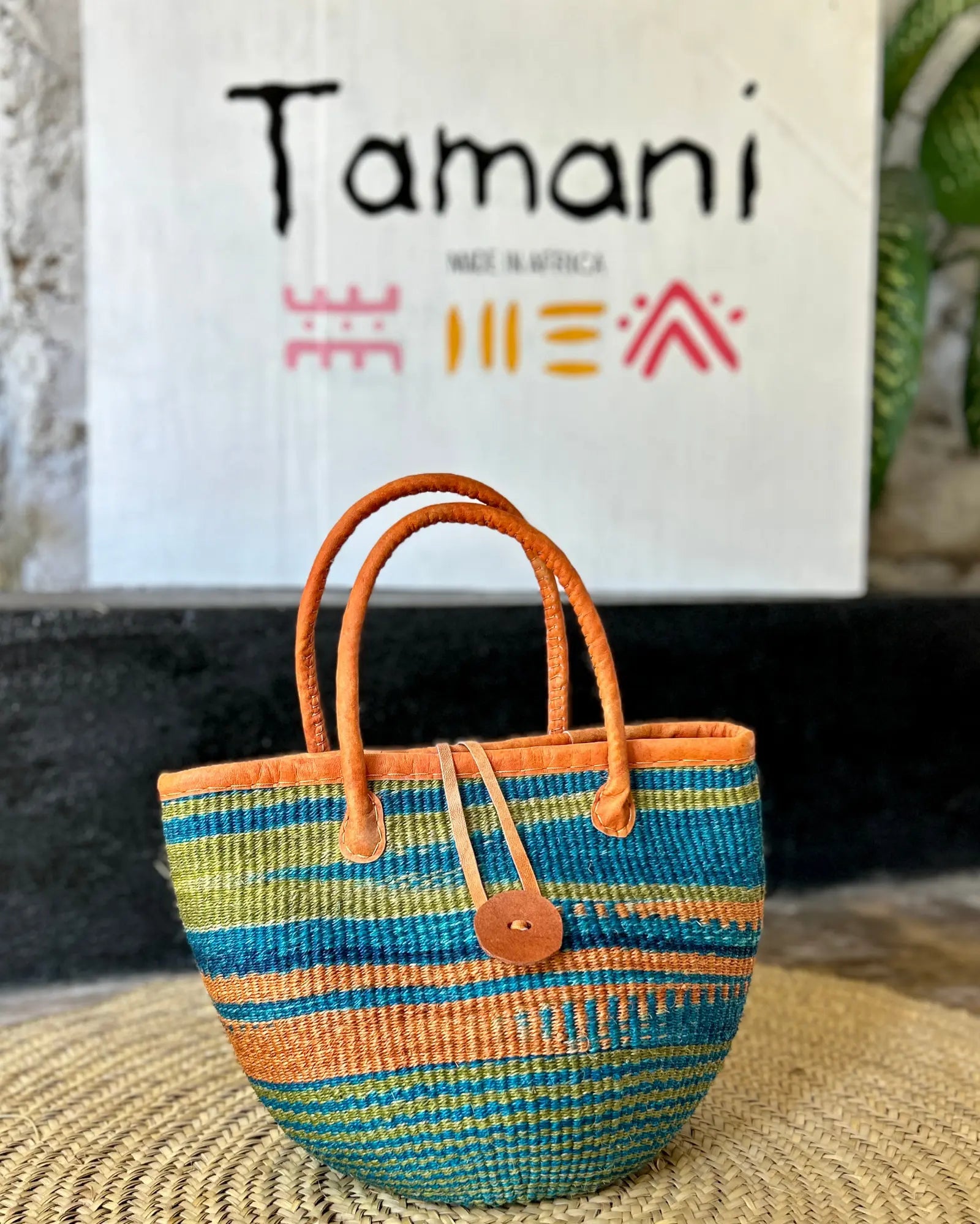Pwani — Handgemaakte baobab tas Turquoise & Oranje Tamani