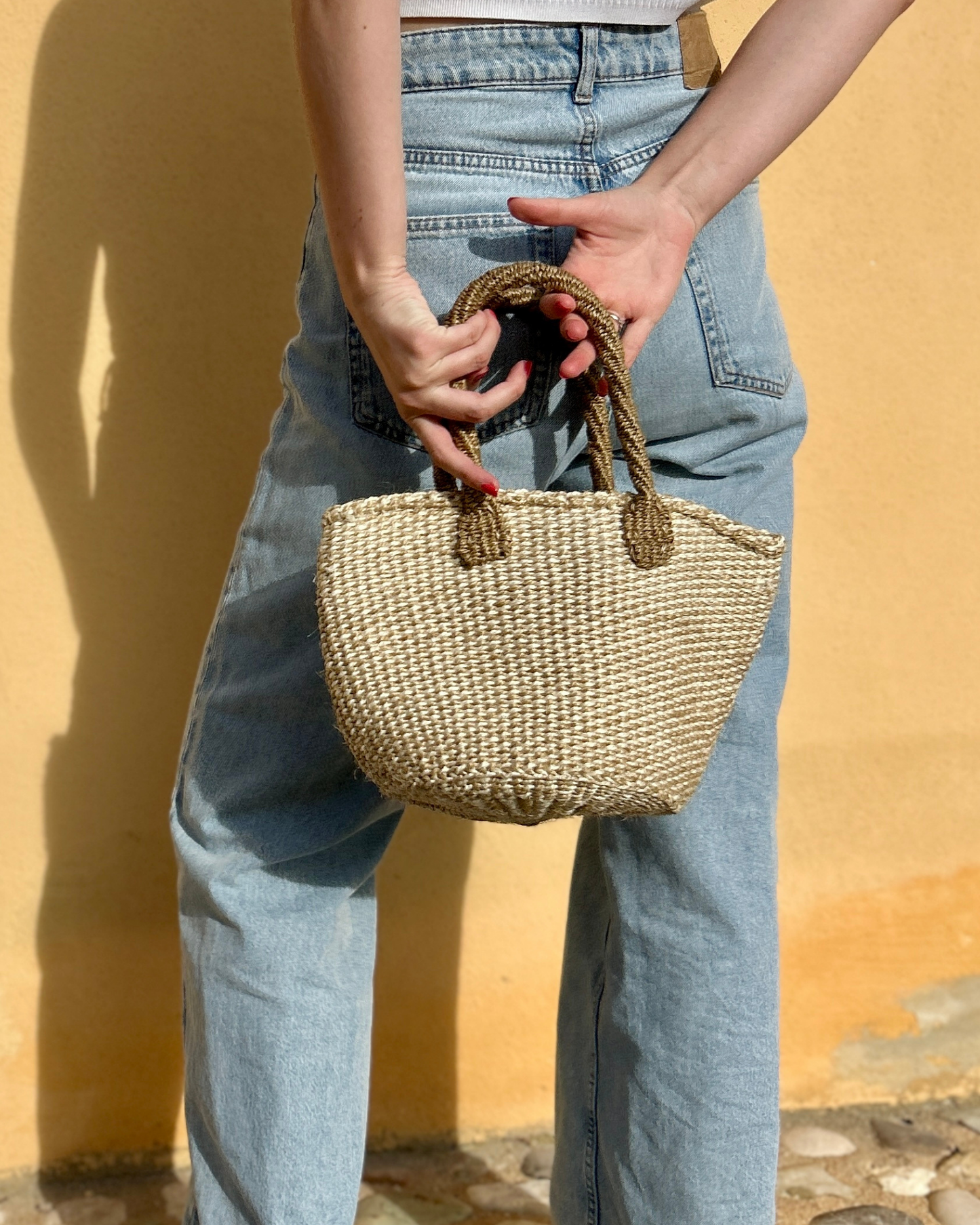Kidogo — Handgemaakte sisal tas Naturel gestreept Tamani