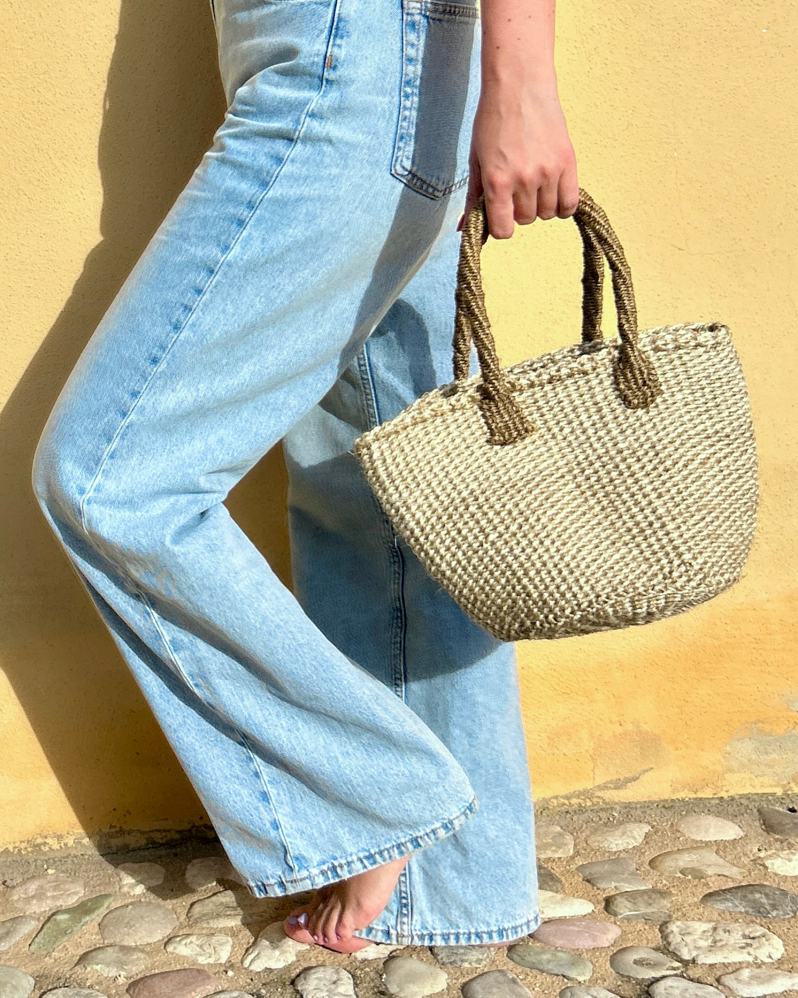 Kidogo — Handgemaakte sisal tas Naturel gestreept Tamani