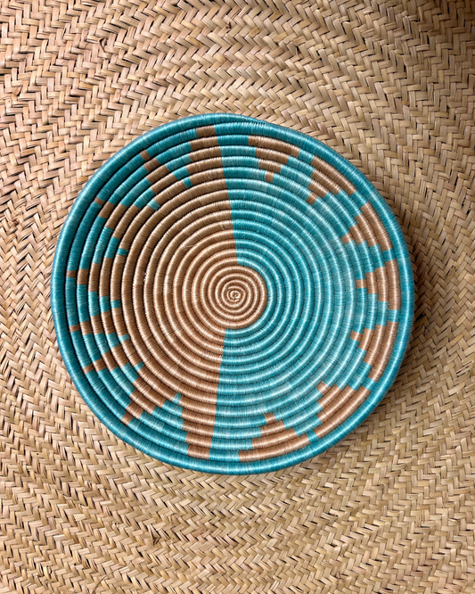 Utulivu - Handgemaakte wandmand Turquoise & Naturel Tamani